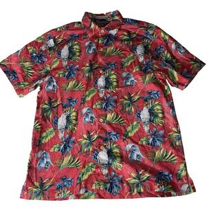 Tommy Bahama Parrot Palm Red Shirt Top Medium Tropical Resort Island